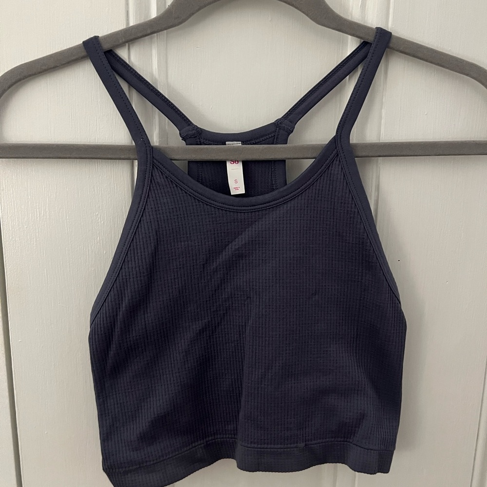 Dark Blue Ribbed Crop Top